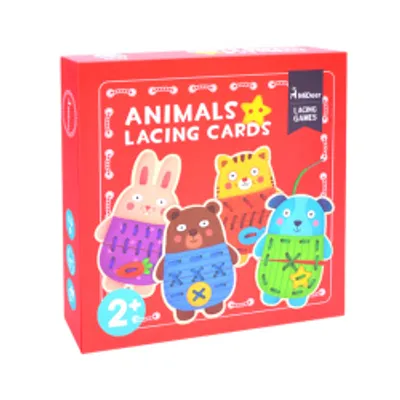 Produktbild von Lernspiel zum Auffädeln: 12 Holzteile in Tierform für Kinder ab 2 Jahren