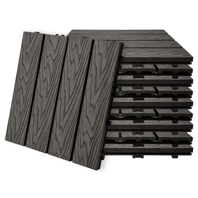 Produktbild von 4iQ WPC Terrassenfliesen Grau 30x30 cm – 10er Set (0,9 m²) – Klickfliesen Balkon Terrasse Garten – wetterfest 2 cm