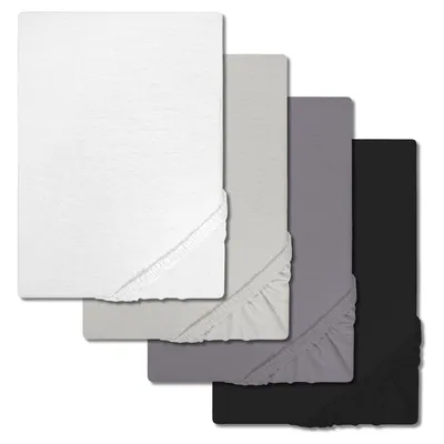 Produktbild von Sparpaket 4 Farben CloudComfort Basic Spannbettlaken Jersey-Stretch weiß/silbergrau/dunkelgrau/schwarz 140 x 190 - 160 x 200 cm (4 Stück)