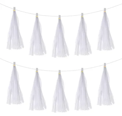 Image de 50 guirlandes de pompons blancs - Décoration pour fêtes et anniversaires