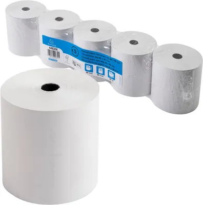 Produktbild von Exacompta 44839E 5er Pack Thermopapierrollen 1-lagig, Breite: 80mm, Länge 95m, Durchmesser Kern: 12mm 44g/m² Thermorolle für Kassen Kassenrolle