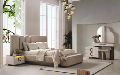 Obrázek produktu pro Béžový ložnicový set: postel se 2 nočními stolky - nábytek