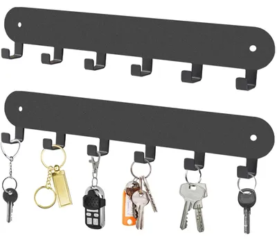 Image de Porte-clés en deux parties, porte-clés en acier avec 6 crochets, aucun perçage nécessaire (noir)