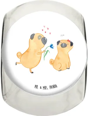 Produktbild von Mr. & Mrs. Panda Teedose Mops Verliebt XL 2000ml - Weiß - Geschenk, Süßigkeitenglas, Vorratsdose, Hund, Liebe, Sprüche, aufbewahrungsglas, Bonboniere, schraubglas