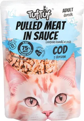 Produktbild von Tuftuf | Zerrissene Stücke In Soße - Kabeljau - 100g - Leicht Verdauliches Protein - Nassfutter für Katzen
