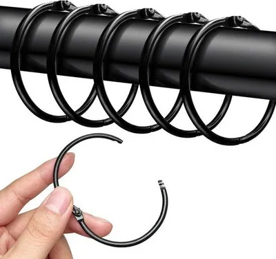 Productafbeelding van Ibenzoa® gordijnringen met clips, 40 stuks, roestvrij staal, zwart, Ø binnenkant 50 mm / buitenkant 60 mm, belastbaar tot 1,36 kg, geschikt voor zware gordijnen en decoratie
