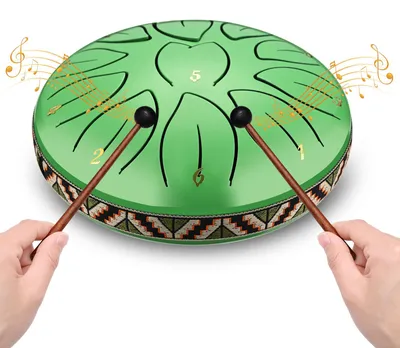Produktbild von Steel Tongue Drum - 15 cm - 10 Töne - Handpan-Instrument - Percussion-Instrument - Meditation und Yoga - Braun
