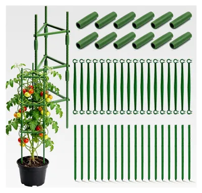 Produktbild von Gurkenturm Rankhilfe, 2 Stück Pflanzenstützpfähle, 120 cm Blumenstütze, Stapelbares hohes Rankgitter aus Metall, Pflanzenstützkäfig für Tomaten, Blumen, Gurken, Garten