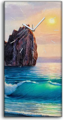 Produktbild von Wandkunst Leinwand Bild Uhr Geräuschlos 30x60 Gemälde Ozean Küste Wasser - weiße Hände