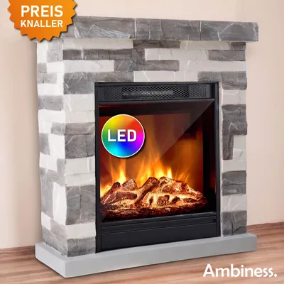 Produktbild von Ambiness Elektrokamin Terrano Grau | 2 Heizstufen 1000W & 2000W | LED - 3D Flammeneffekt | inkl. Fernbedienung Timer & Thermostat | Überhitzungsschutz | gehärtetes Glas