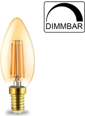 Produktbild von 5x LED Leuchtmittel E14 Filament Kerze bernstein C35 4W dimmbar 400 Lumen warmweiß (2200 K)