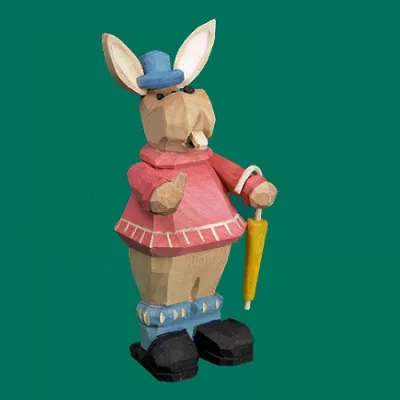 Produktbild von Osterdekoration Osterhase mit Schirm geschnitzt Höhe 23cm NEU