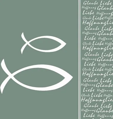 Produktbild von 20 Servietten Glaube Fisch pale green - Fisch an Schrift dunkelgrün 33x33cm