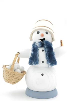 Obrázek produktu pro Kuhnert, Krušnohoří, vykuřovací figurka, sněhulák s košíkem na sněhové koule, 13 cm