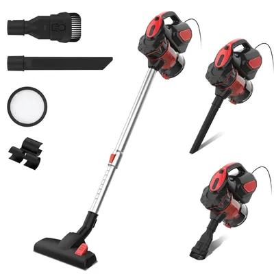 Produktbild von Staubsauger mit Kabel - Hand- und Stielstaubsauger 2-in-1 - 600 W - 18.000 Pa - HEPA-Filter - Beutellos 1–2 l - Kabel 6 m - EU-Stecker - Rot