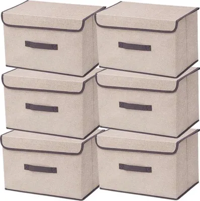 Immagine prodotto di Set da 6 contenitori pieghevoli 36x23x24 cm beige e bianco