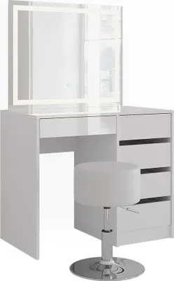 Produktbild von Schminktisch Vicco Sherry Weiß/Weiß Hochglanz 89.8 cm mit LED-Spiegel und Hocker, Model 57697