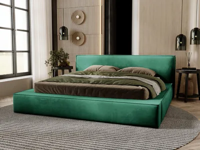 Obrázok produktu pre GRAINGOLD Exkluzívna čalúnená posteľ 160x200 cm Armani premium - dizajnová posteľ so zamatovou látkou, roštom a roštom - zelená (Amon 6)