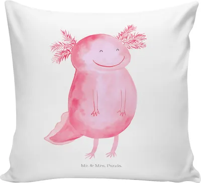 Produktbild von Mr. & Mrs. Panda Zierkissen Axolotl Glücklich - Weiß - Geschenk, Lurch, gut Gelaunt, Polster, Dekokissen, Deko Kissen, Sofa, kuschelkissen 40x40, Gute Laune, Sofakissen