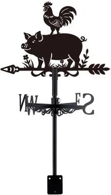 Productafbeelding van Zwart IJzeren Varken Haan Weathervane - Decoratieve Windwijzer