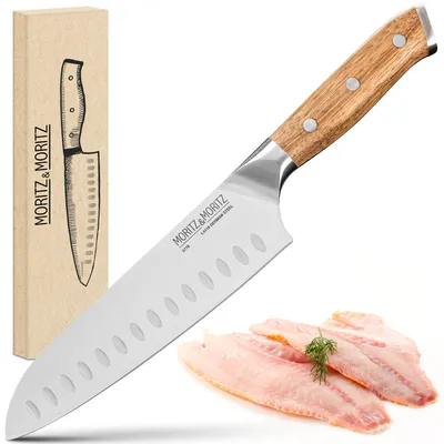 Produktbild von Moritz & Moritz Santoku Messer 18 cm - Profi Kochmesser im japanischem Stil mit