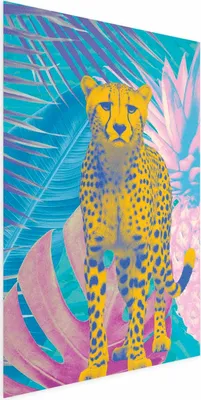 Obrázek produktu pro Posterpapier Plakát - Exotický leopard - barevný portrét geparda na pozadí tropických listů 21x30 cm Tiere g-C-10182-ao-a