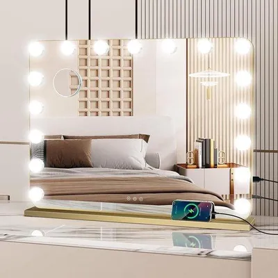 Productafbeelding van Make-upspiegel 80 x 62 cm - Hollywood stijl - 18 led-lampen met 3 verlichtingsmodi - wandmontage - 10 stuks - Vemera