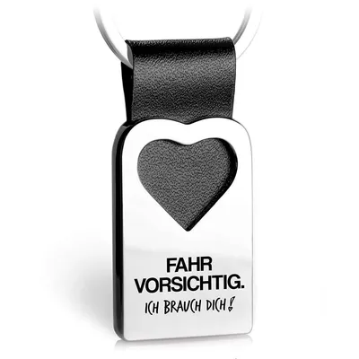 Produktbild von FABACH Herz Schlüsselanhänger mit Gravur aus Leder - Auto Glücksbringer Anhänger für Ihren Lieblingsmensch - Fahr vorsichtig Ich brauch dich