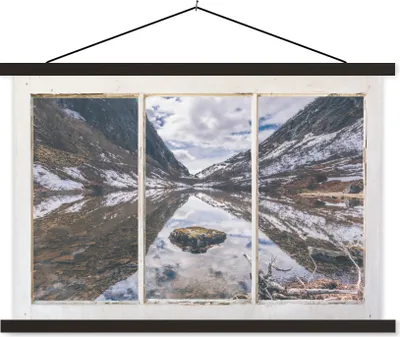 Produktbild von MuchoWow® Textilposter Aussicht - Berg - Wasser 120x80 cm mit schwarzem Rahmen - Wanddeko