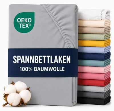 Produktbild von Komfortec Jersey Spannbettlaken 180x200 cm, 100% Baumwolle, Grau