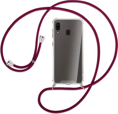 Produktbild von Handykette Backcover-Schutzhülle mit Band (Metall silberfarben) für Samsung Galaxy A20e - dunkelrot