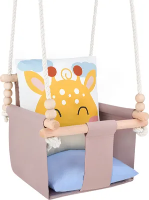 Produktbild von GUGUPLANET Babyschaukel, Giraffe-Design, aus robustem, hochwertigem Baumwollstoff, mit Kissen, Safari-Kollektion, sicher, komfortabel, EU-Handarbeit