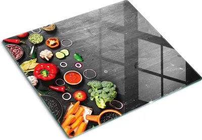 Obrázok produktu pre Sklenená ochranná doska – Kryt varnej dosky – Kryt na indukčnú dosku – 60x52 cm – Rýchle čistenie – Tvrdené sklo – Zelenina čierna