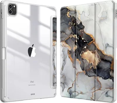 Produktbild von Fintie Hybrid Hülle für iPad Pro 11 2022/2021 (3./4. Generation) mit Stifthalter - Stoßfeste Schutzhülle mit transparenter Hartschale auf der Rückseite für iPad Pro 11 2020/2018, Trüber Marmor