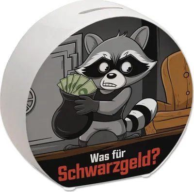 Produktbild von Schwarzgeld Spardose mit diebischem Waschbär