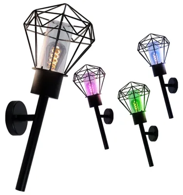 Produktbild von RGB LED Wandlampe, Fackel, Gitter Design, schwarz H 28,5 cm
