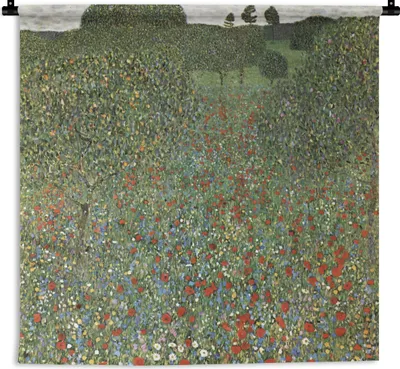 Produktbild von MuchoWow® Wandteppich Wandbehang Mohnfeld - Gustav Klimt 150x150 cm Tapisserie Dekoration Wandtuch - Wohnaccessoires - Modernes