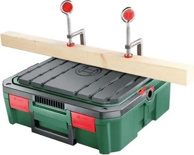 Zdjęcie produktu dla Stół warsztatowy do cięcia Bosch z SystemBox Rozmiar S, Stalowy, 60 cm x 90 cm x 90 cm, Zielony