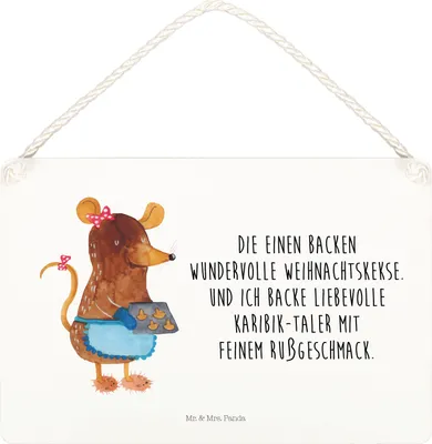 Produktbild von Mr. & Mrs. Panda Schild Maus Kekse DIN A5 - Weiß - Geschenk, Weihnachten, Backen, Wandschild, Deko Wandbild, Winter, Türschild, kleine aufmerksamkeit, Holz, Plätzchen