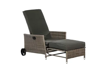 Produktbild von Merxx Komfort Deckchair, inkl. Kissen und Fußhocker, durch Gasdruck verstellbar - Stahl/Kunststoffgeflecht