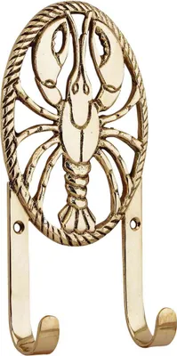 Produktbild von Doppelhaken im Hummer-Design aus Messing, 9x17x3cm – Nautischer Kleiderhaken