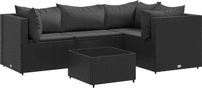 Obrázok produktu pre vidaXL 5-dielna záhradná súprava s vankúšmi Black Poly Rattan