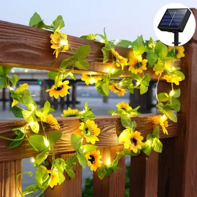 Produktbild von Solar Sonnenblumen Lichterkette 5M 50LED Warmweiß Wasserdicht Outdoor Deko