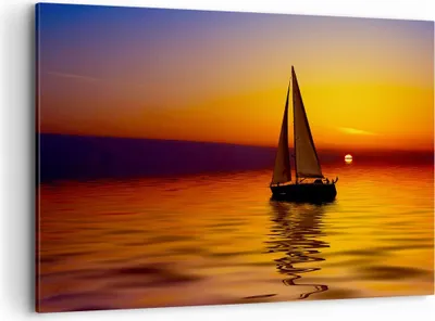 Produktbild von Bild auf Leinwand - Leinwandbild - Boot Sonnenuntergang Landschaft - 120x80cm - Wand Bild - Wanddeko - Leinwanddruck - Bilder - Kunstdruck - Leinwand bilder - Wandkunst - AA120x80-0106