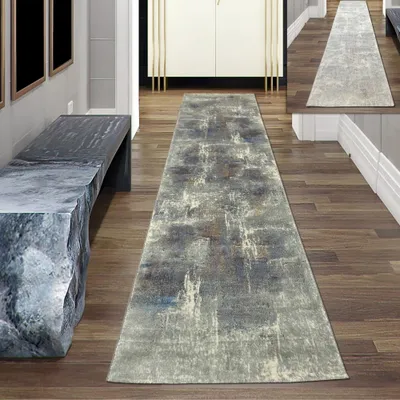Immagine prodotto di Tappeto da salotto - motivo astratto - multicolore grigio blu dimensioni - 80 x 300 cm