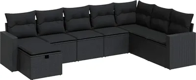 Productafbeelding van vidaXL 8-delige tuinmeubelset met kussens, zwart, polyrotan