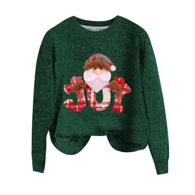 Produktbild von ASKSA Damen Lustige Weihnachtspullover Strickpullover Winter Rundhals Pulli Christmas Sweater Langarm Oberteile Warm Weihnachtspulli,F-Gruen,S