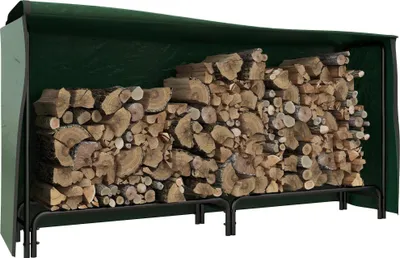 Imagen del producto de Estante para leña – Soporte para leña con cubierta – 200 x 36 x 99 cm – Para exteriores – Resistente a la intemperie – Negro y verde oscuro