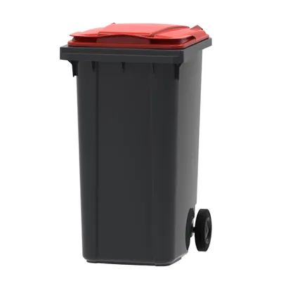 Produktbild von PROREGAL Premium 2-Rad-Mülltonne MGB | 240 Liter, HxBxT 107,9x58,3x73,7cm | HDPE-Kunststoff | Grau, Deckel Rot