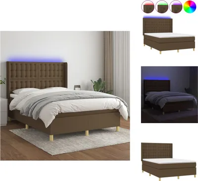 Produktbild von vidaXL Boxspringbett mit Matratze & LED Dunkelbraun 140x200 cm Stoff -  Betten & Bettgestelle
